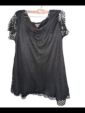 C. Oliver Black Fish Net Type Blouse Size Large